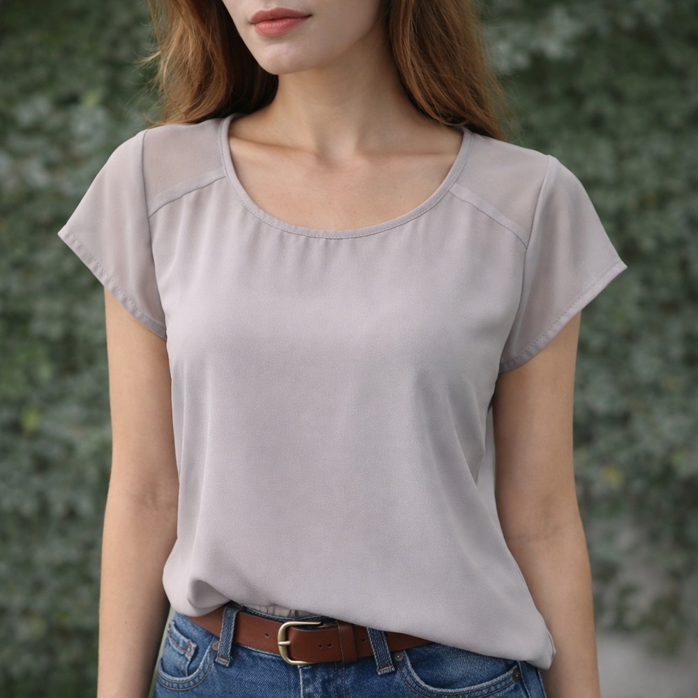 PLEIONE Sheer Panel Cap Sleeve Blouse Women’s Small Business Casual Office Siren